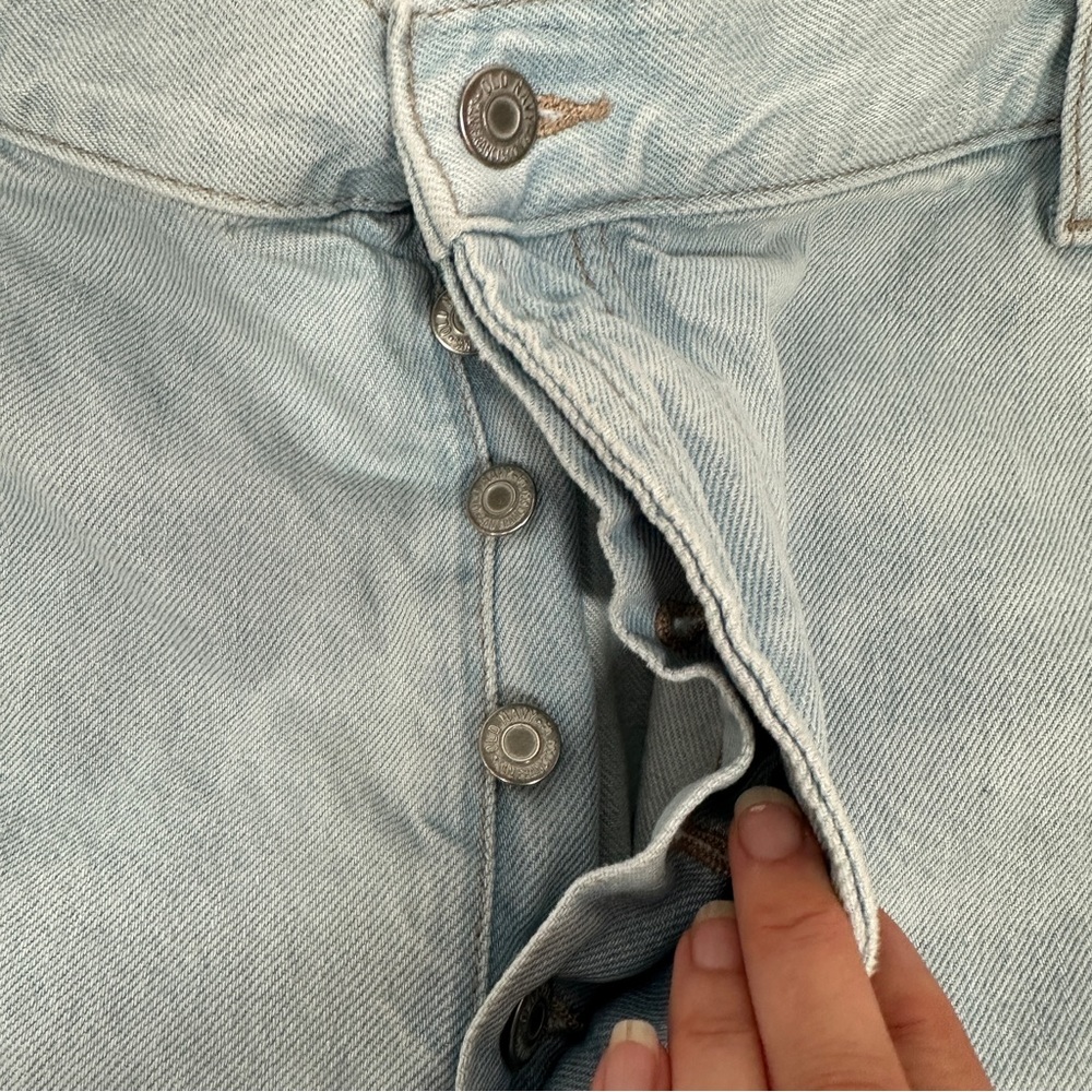 Old Navy High Rise Slouchy Straight Jeans 24 Distressed Button Fly - Picture 5 of 7